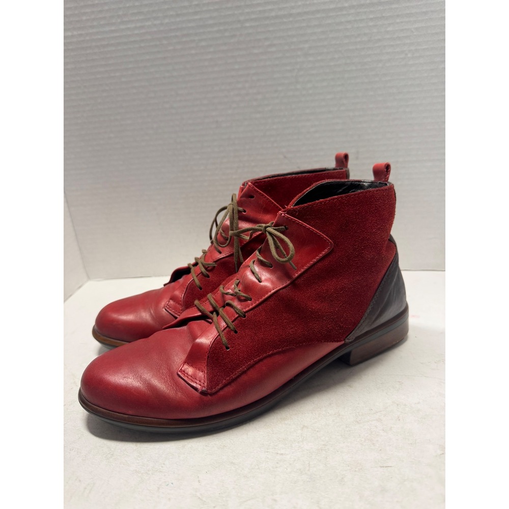 Naot Red Leather Suede Lace Up Ankle Boots 209613 Size 40 9